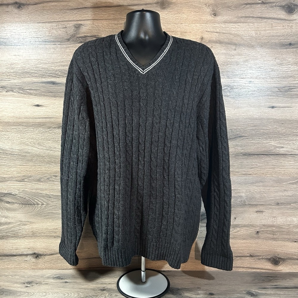 GAP Men's‎ V-Neck Sweater Size XXL Dark Gray Cable Knit Cotton Wool Blend